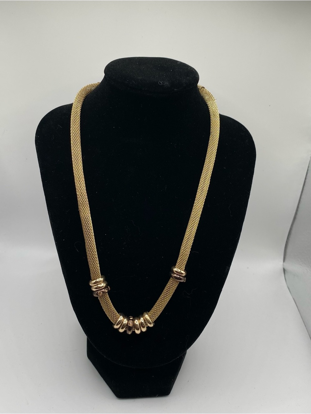 Gold Mesh Necklace with Sliding Ring Accents